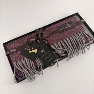 Linea Emmett Cashmere Wool Blend Scarf Herringbone Red Grey Made in Italy 12x71